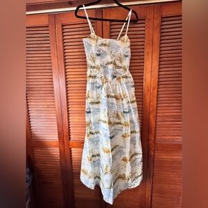 Abercrombie & Fitch Scenic Print Maxi Dress in Cream and Blue